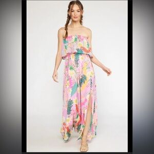 Floral Pink Maxi Dress Strapless